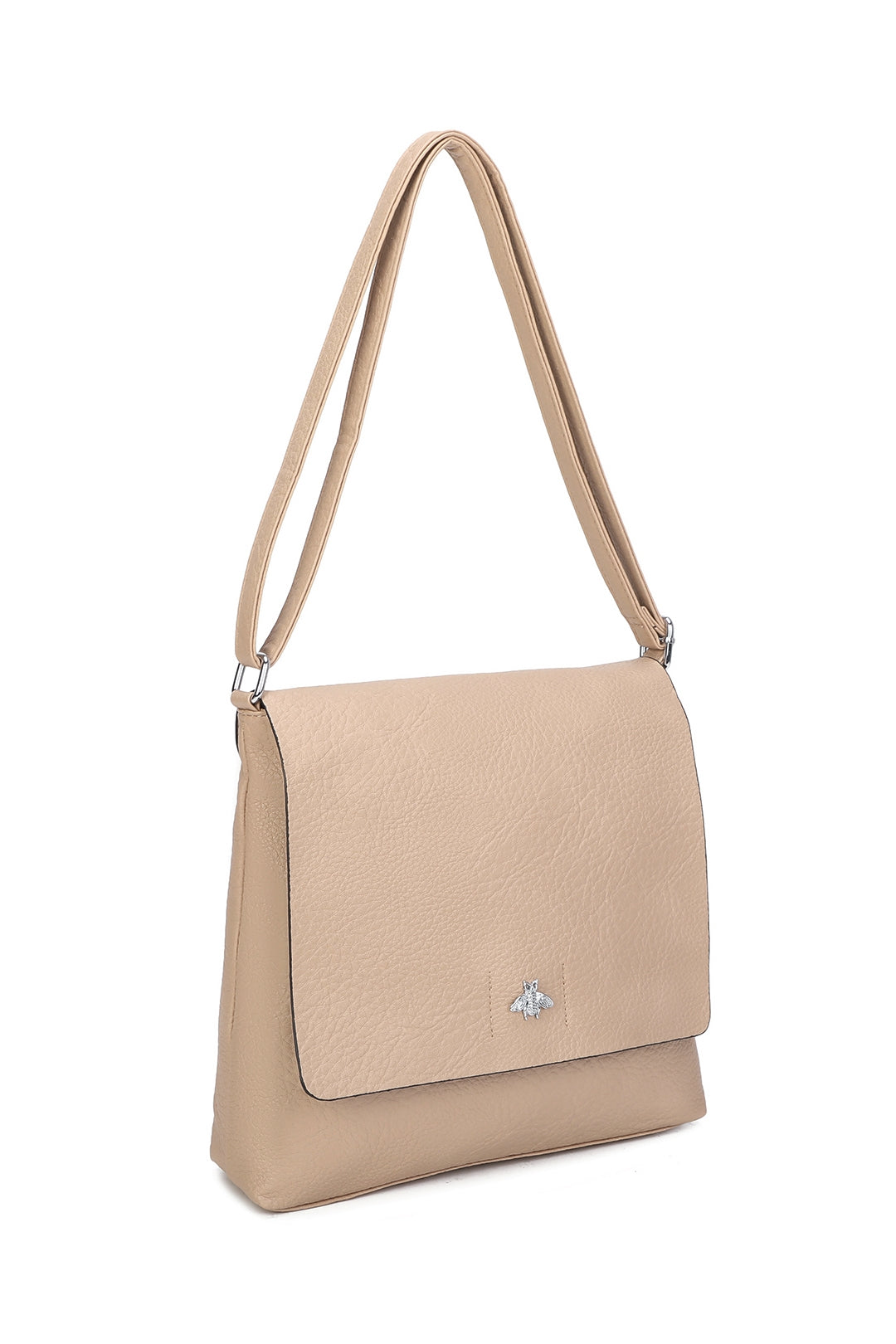 Blanchett Minimalist Flap Bee Badge PU Leather Crossbody Shoulder Bag - RB220813