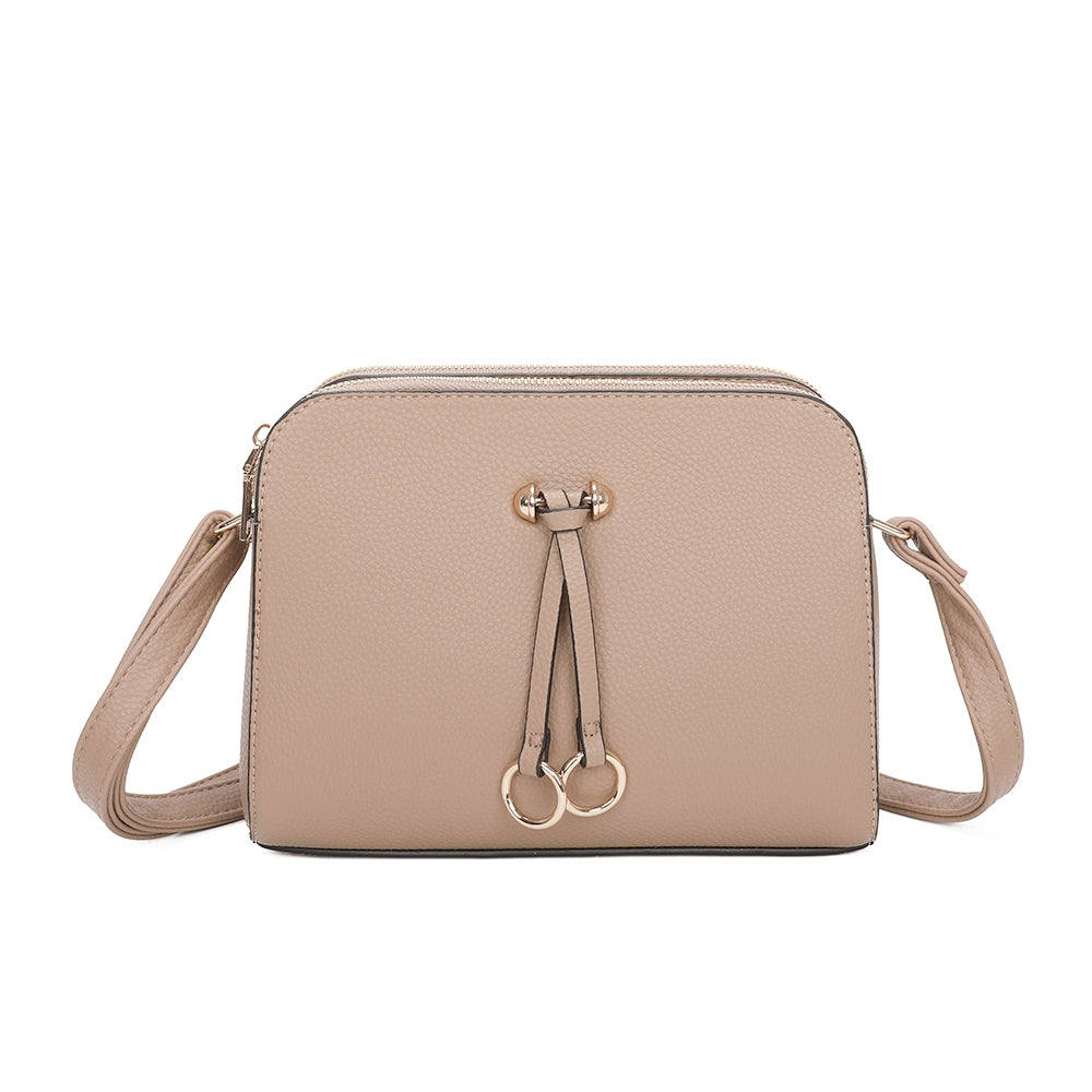 Metz Twin Rings Charm Three Zipped Sections PU Leather Crossbody Bag - RB230621