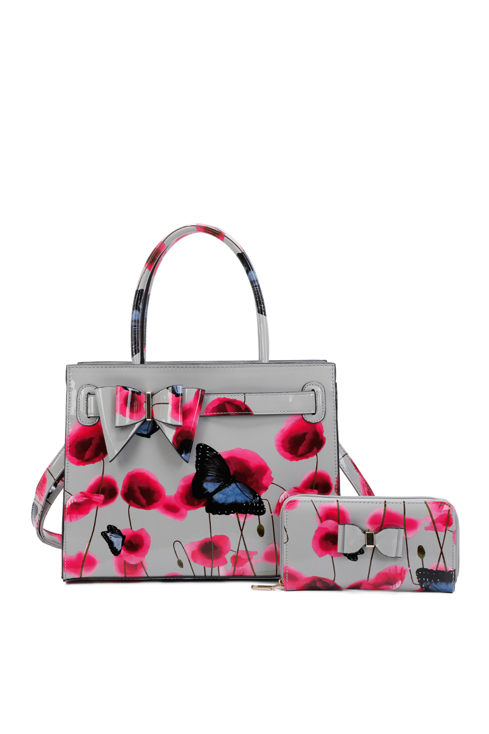 Poppy Patterned 2 in 1 Ribbon Tote Bag with Purse