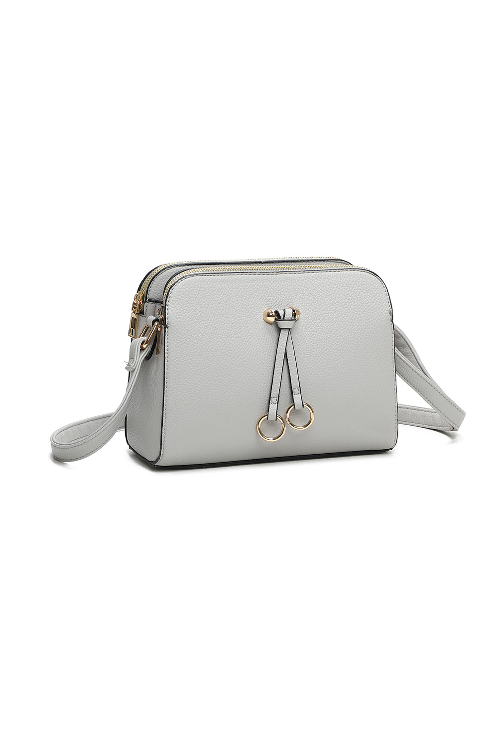 Metz Twin Rings Charm Three Zipped Sections PU Leather Crossbody Bag - RB230621
