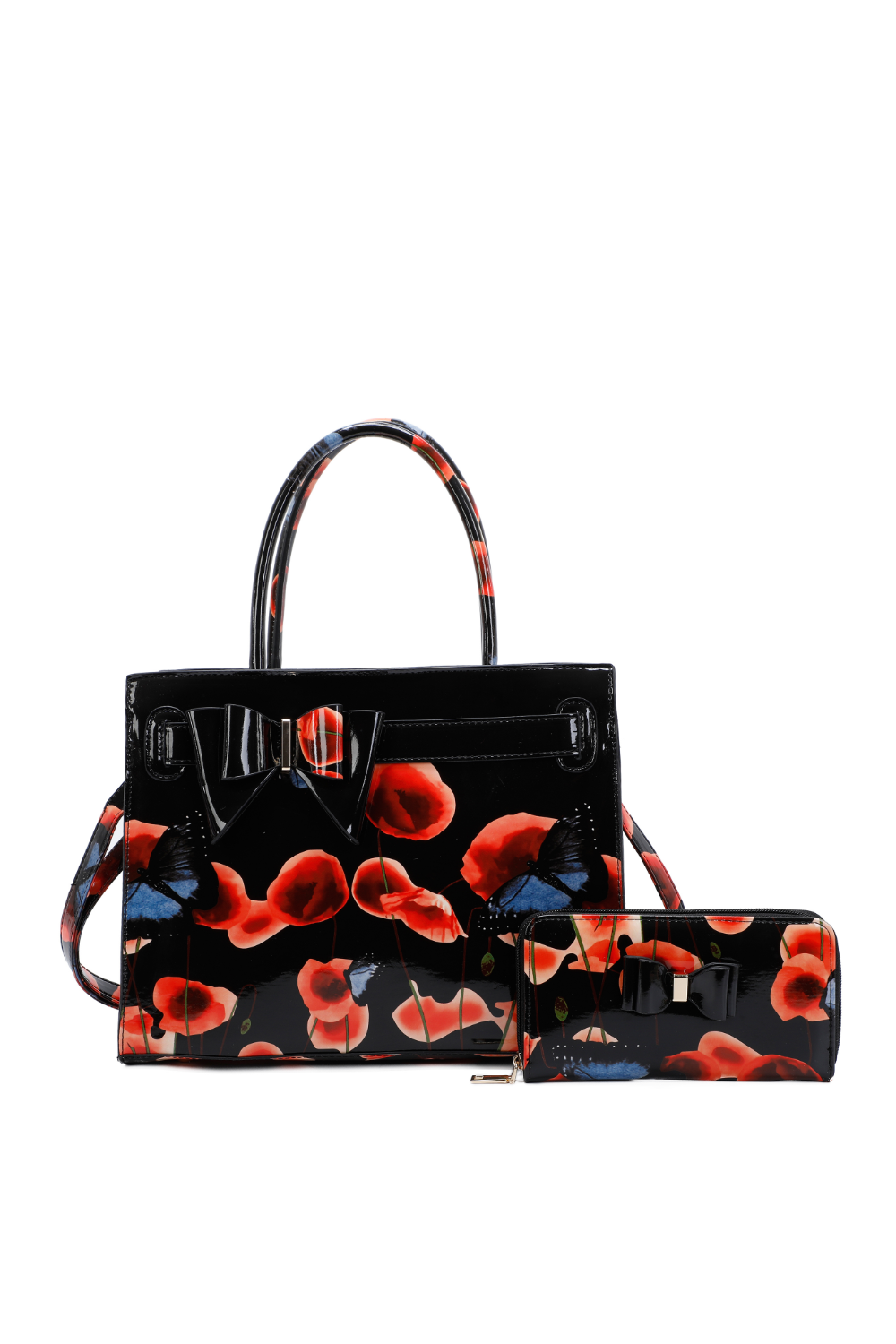 Poppy Patterned 2 in 1 Ribbon Tote Bag with Purse