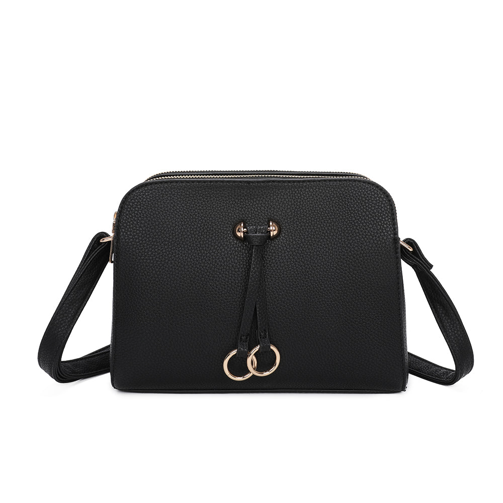 Metz Twin Rings Charm Three Zipped Sections PU Leather Crossbody Bag - RB230621