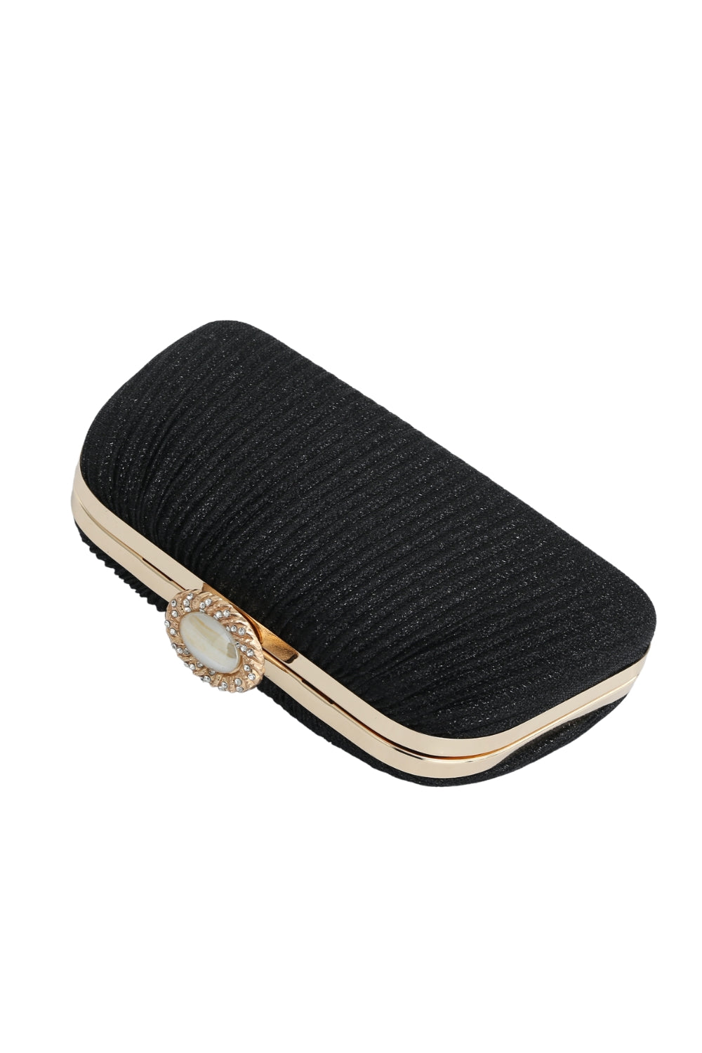 Oval Knob Glitter Clutch Bag with Chain Strap