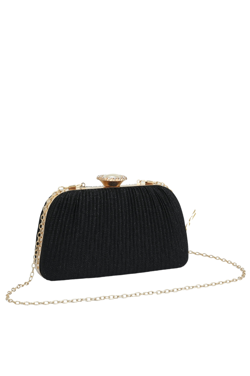 Oval Knob Glitter Clutch Bag with Chain Strap