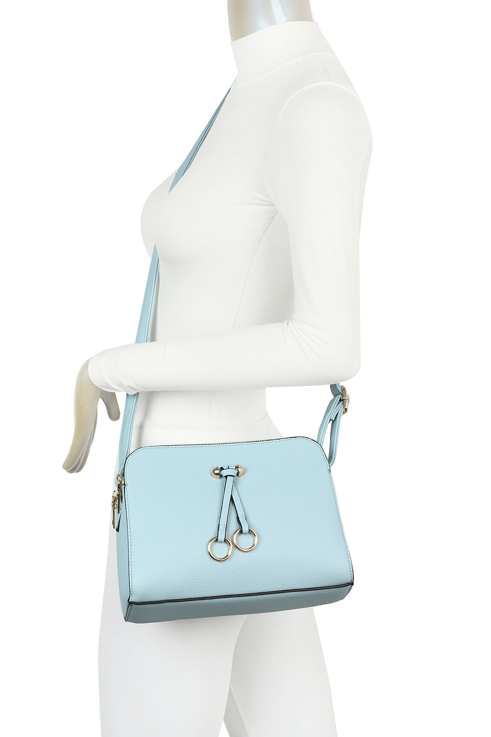 Metz Twin Rings Charm Three Zipped Sections PU Leather Crossbody Bag - RB230621