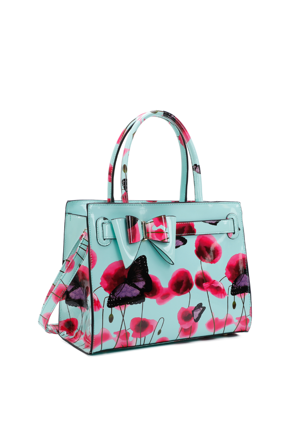 Poppy Patterned 2 in 1 Ribbon Tote Bag with Purse