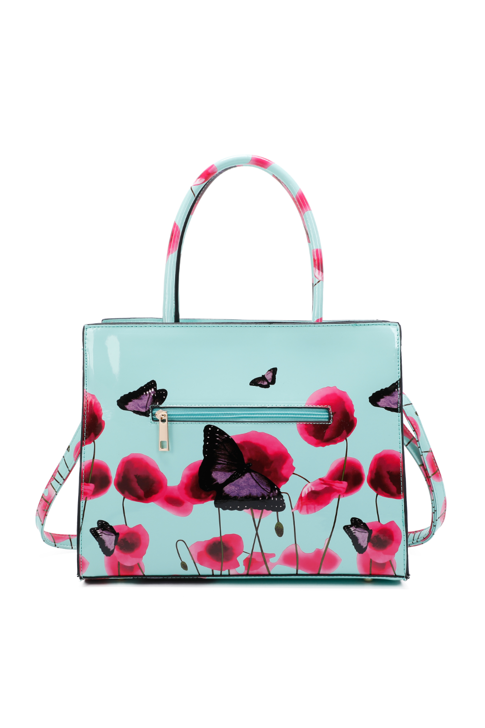 Poppy Patterned 2 in 1 Ribbon Tote Bag with Purse