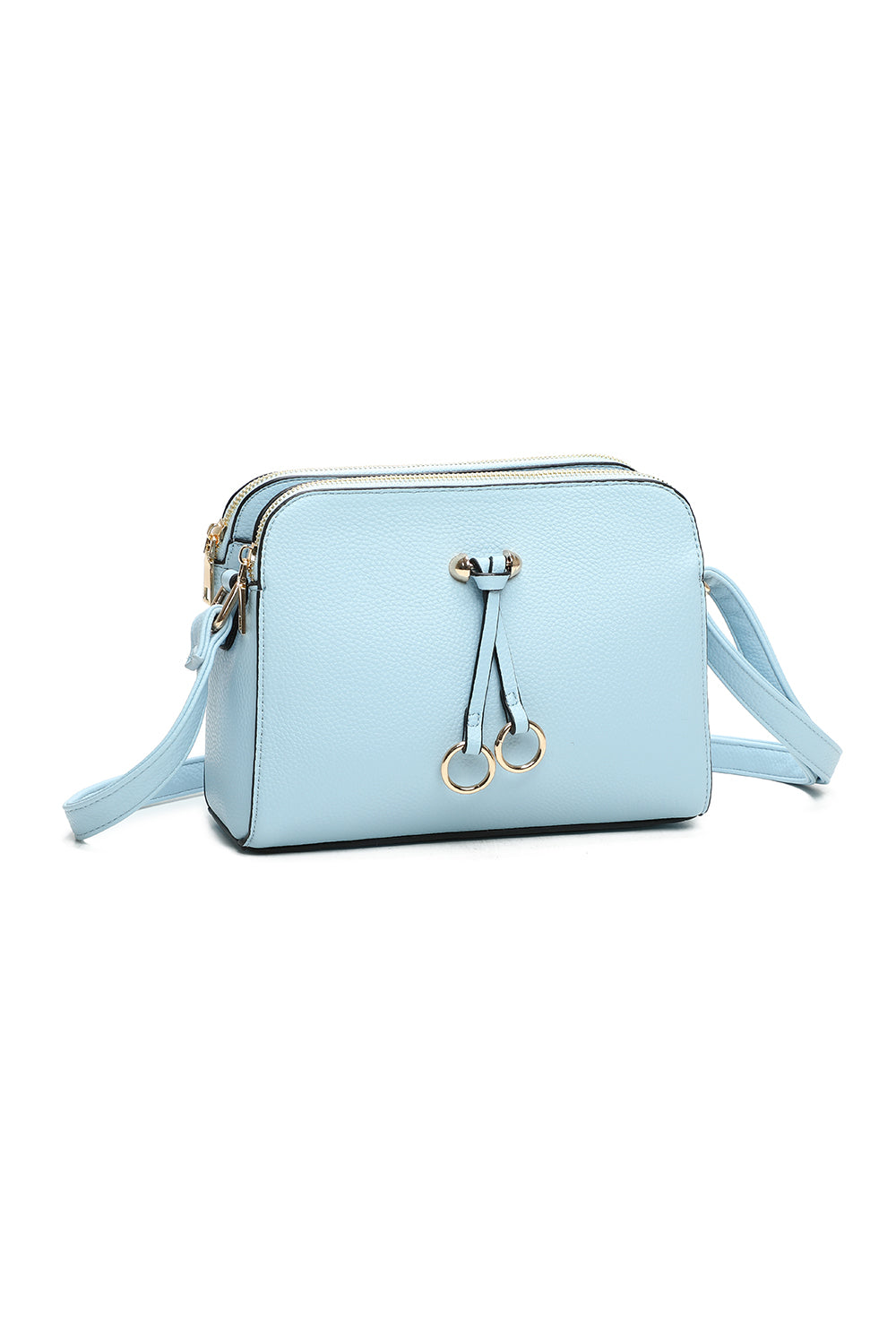 Metz Twin Rings Charm Three Zipped Sections PU Leather Crossbody Bag - RB230621