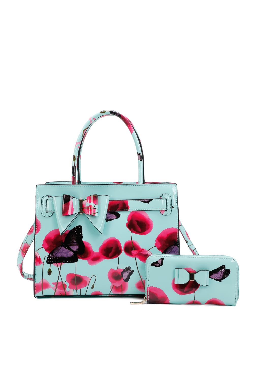 Poppy Patterned 2 in 1 Ribbon Tote Bag with Purse