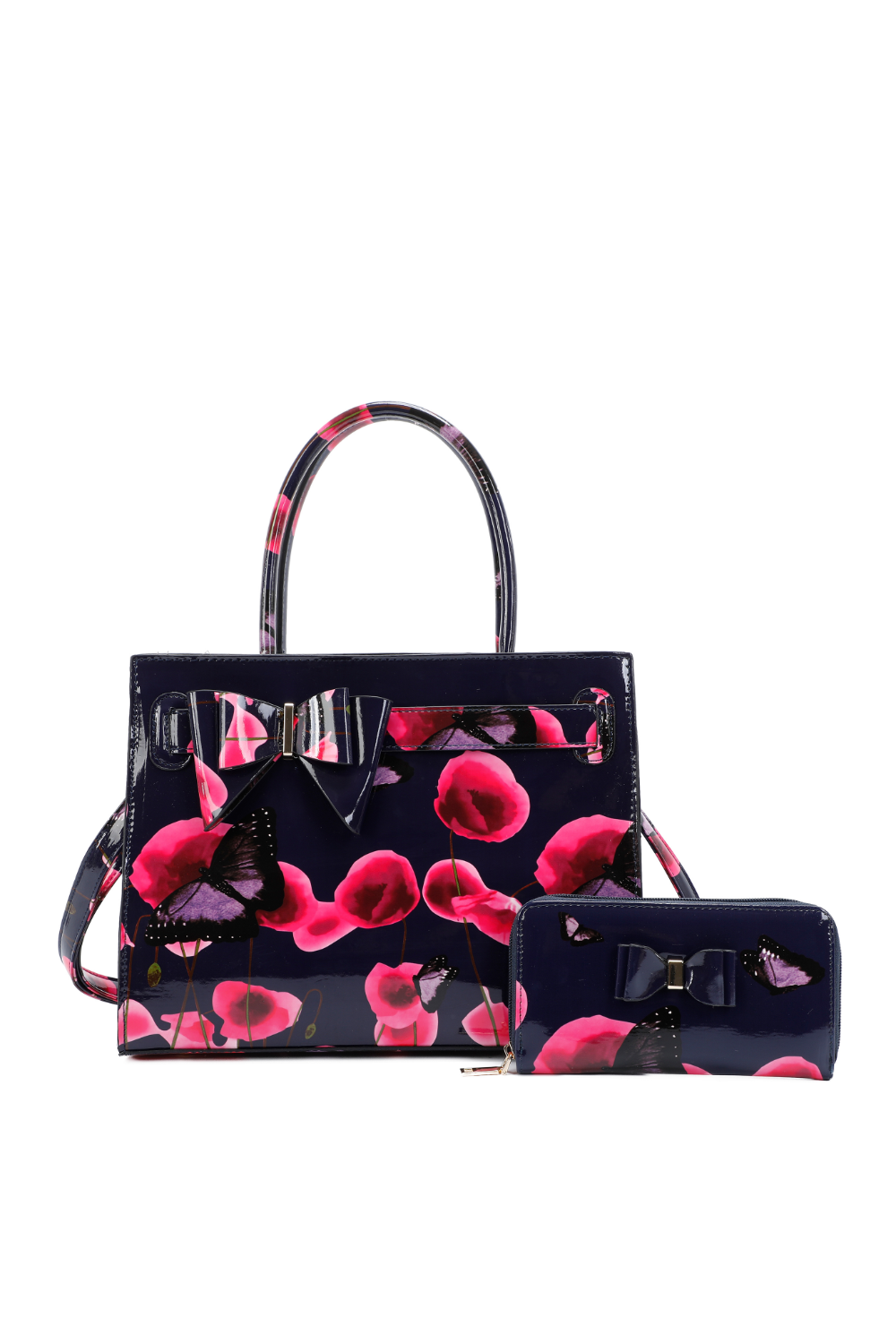 Poppy Patterned 2 in 1 Ribbon Tote Bag with Purse