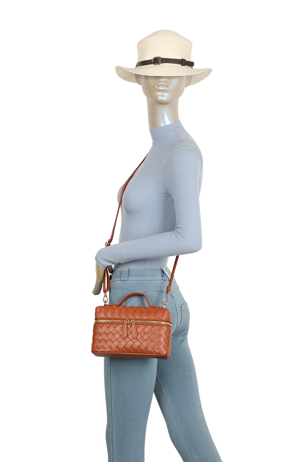 Artisan Woven PU Leather Top-Handle Crossbody Bag - RX25401