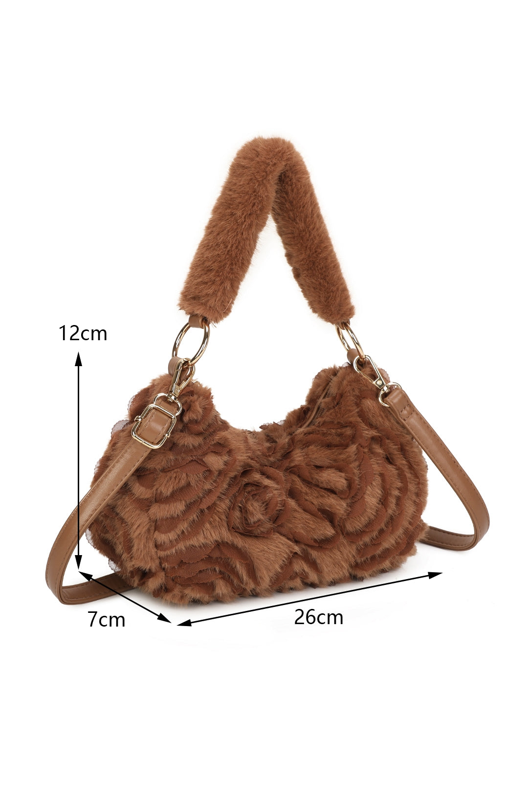Aloura Small Faux Fur Sewn Lace Rose Flower Pattern Shoulder Hobo Bag - RY260531
