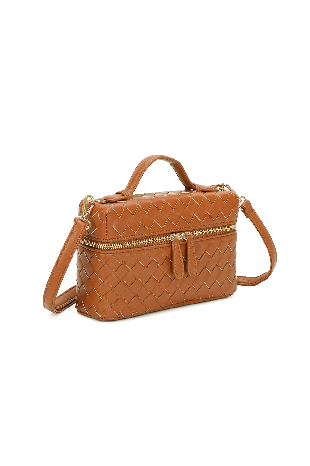 Artisan Woven PU Leather Top-Handle Crossbody Bag - RX25401
