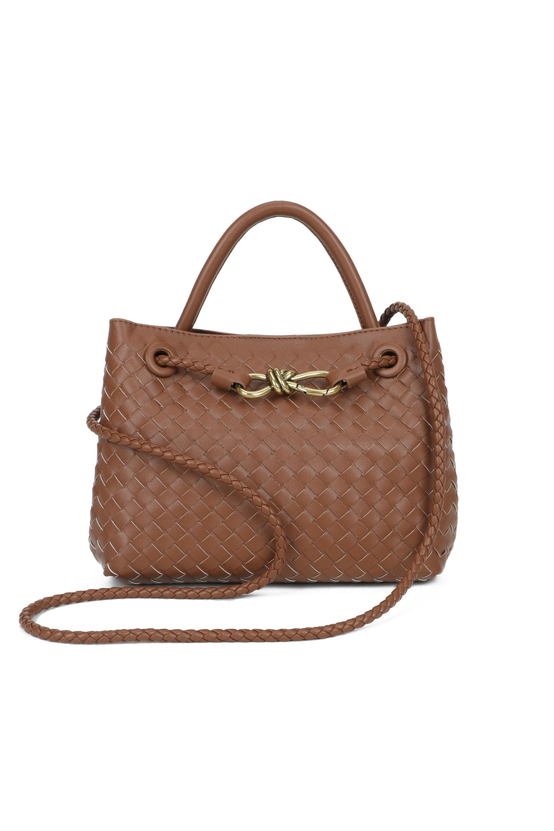 Mirelle Hand-woven Top-Handle Tote Bag With Bronze Knot Detail - RX26402