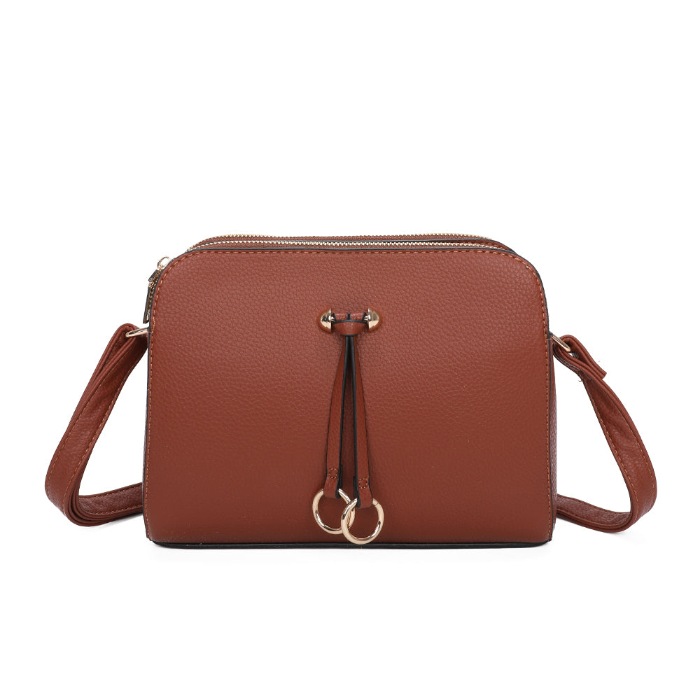 Metz Twin Rings Charm Three Zipped Sections PU Leather Crossbody Bag - RB230621