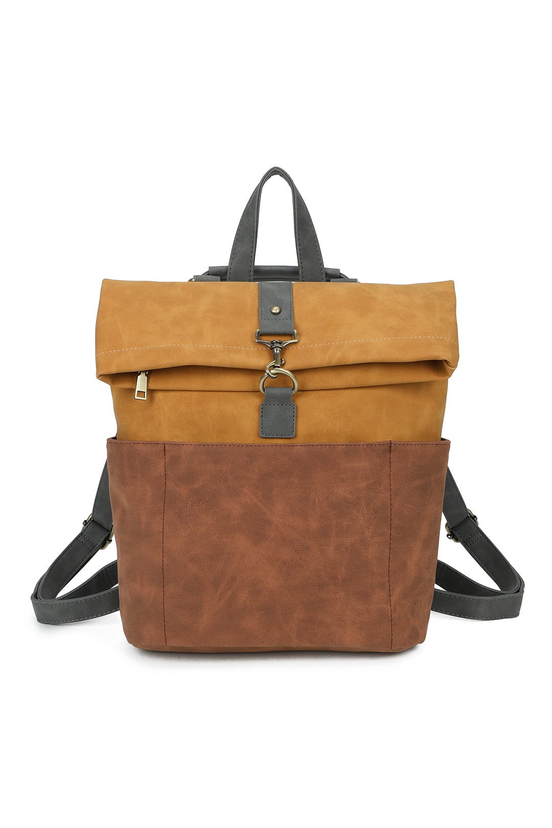Terra Multi Pockets Fold-over Suede Leather Rucksack - RW250901