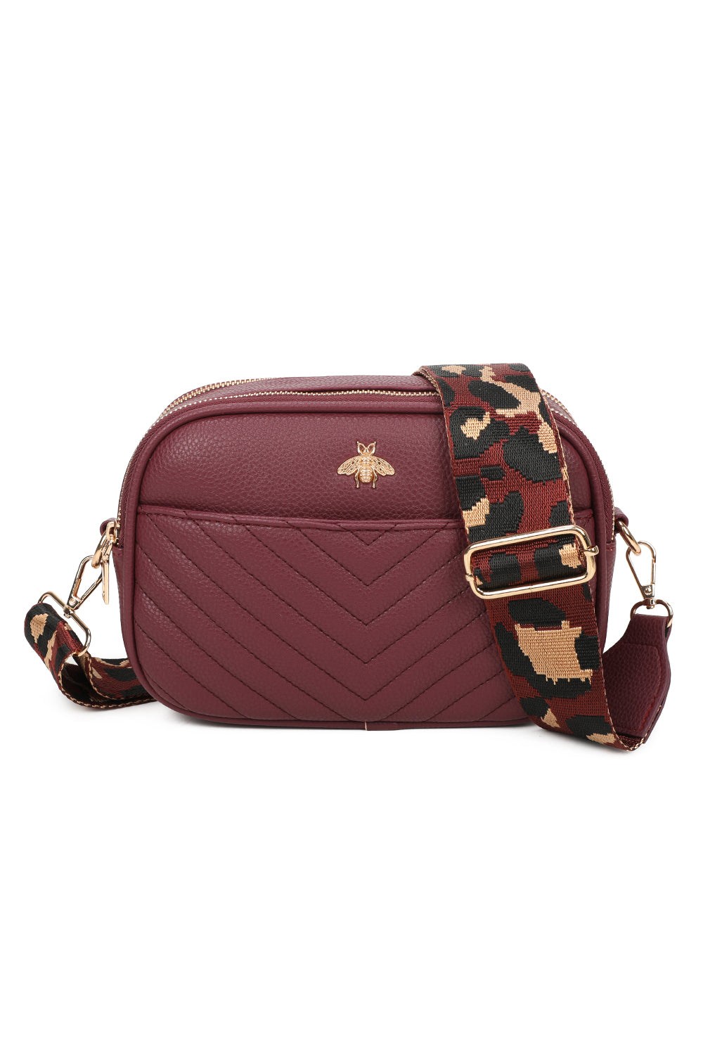 Bee Badge Quilted Double Zipper Compartment Tassel Crossbody Handbag - RW250451