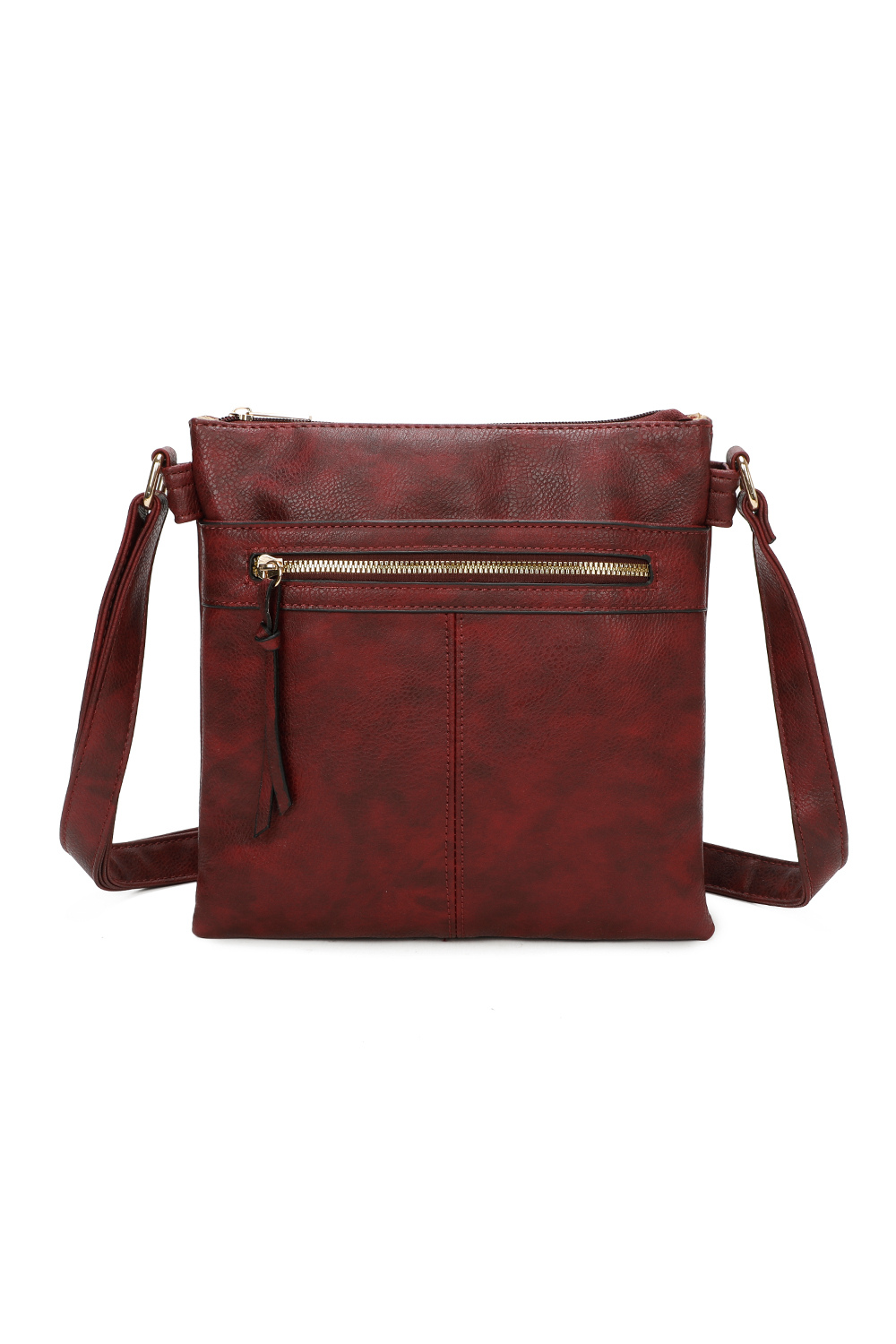 Perry Triple Zip PU Leather Crossbody Messenger Bag