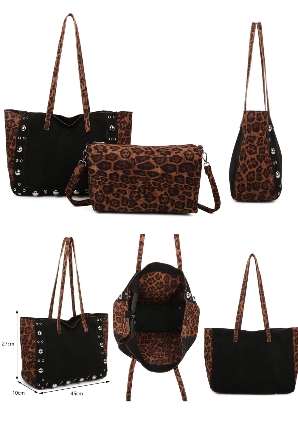 Leopard Patterned Luxe Soft Suede PU Leather Tote Bag Including A Crossbody Bag - RJ250478