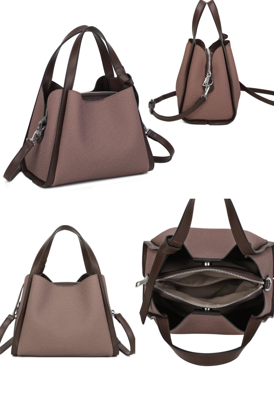 Meridian Triple Compartment Canvas PU Leather Top Handle Bag - RB250951