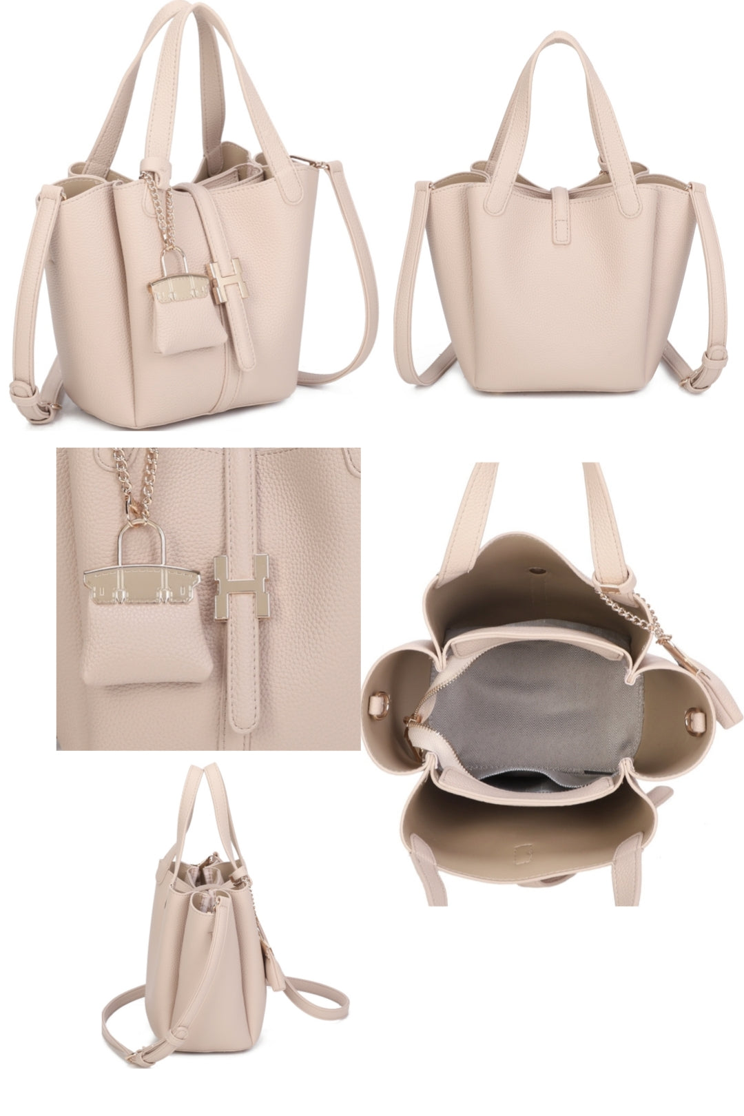 Cyrisse PU Leather Bucket Bag With A Mini Bag Charm - RG51003