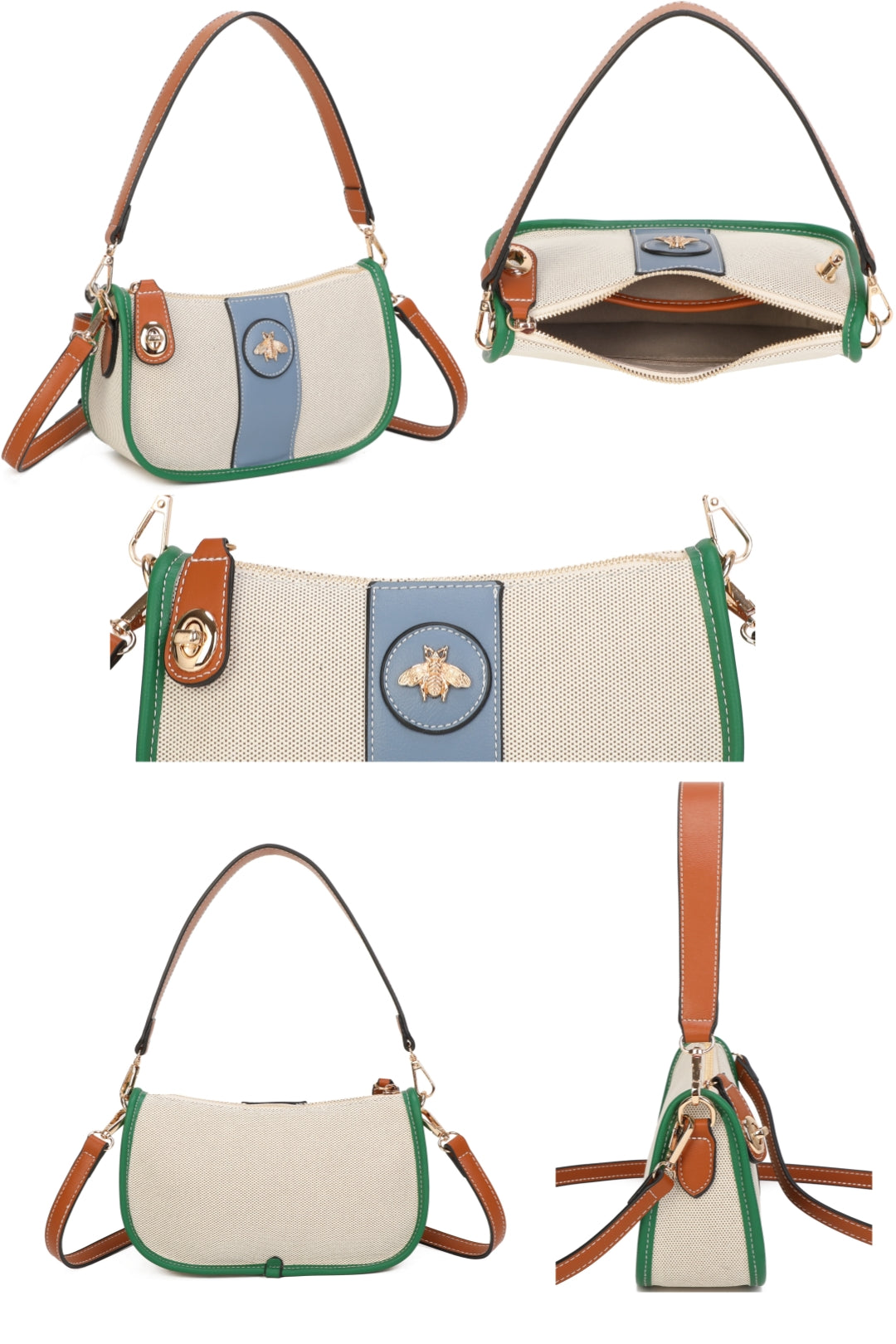 Apiary Bee Badge Canvas PU Leather Top Handle Shoulder Bag - RB250956