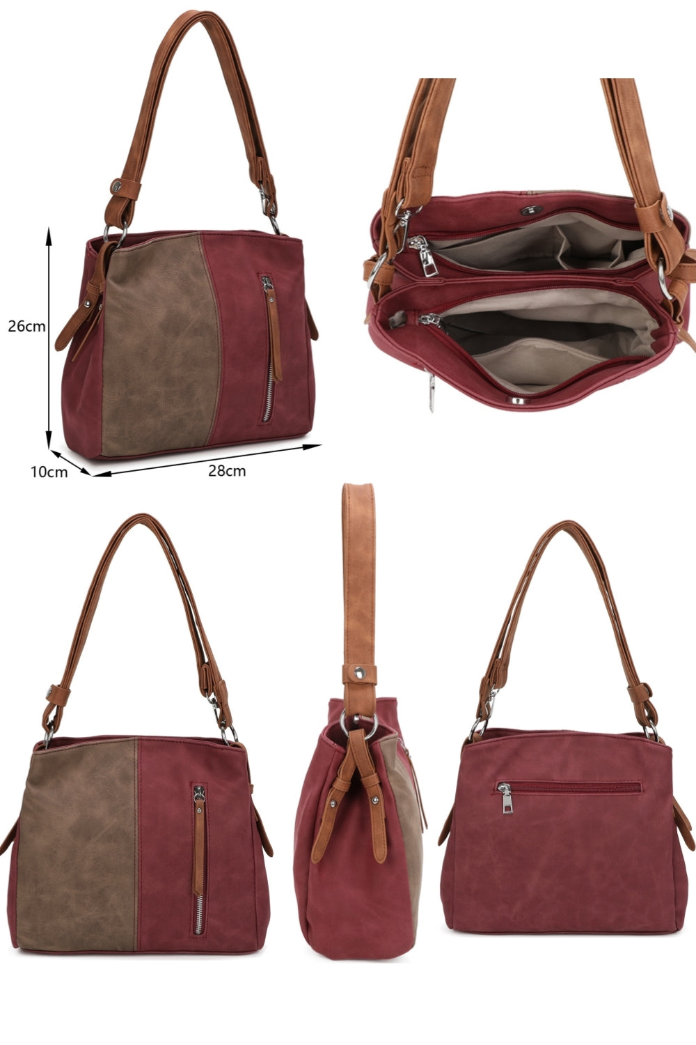 Velna Dual Compartment Strap Adjustable Suede Leather Hobo Bag - RW240455
