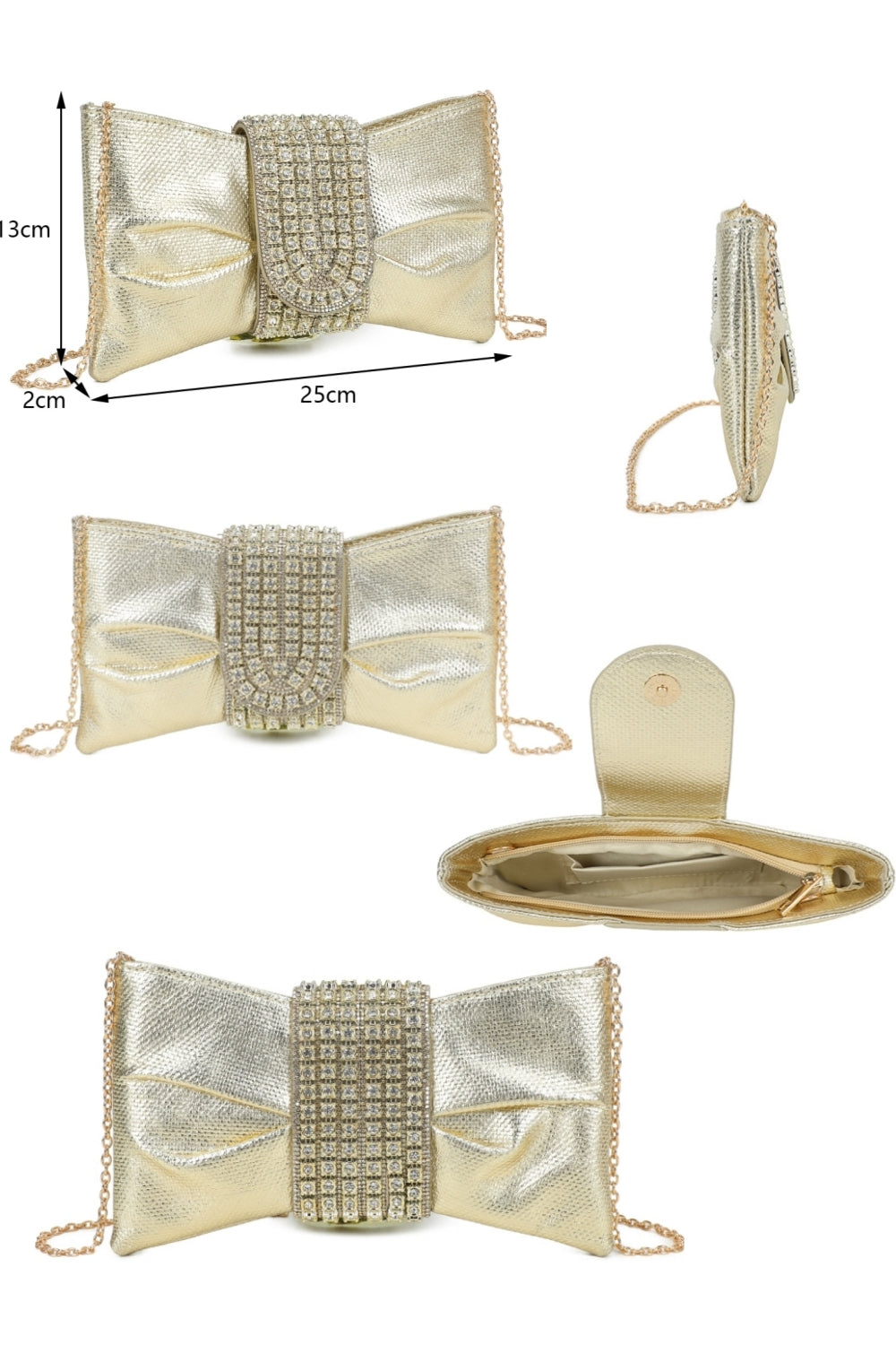 Virelline Tie Shape Flap Zip Top Diamante Clutch Bag - RZ2532