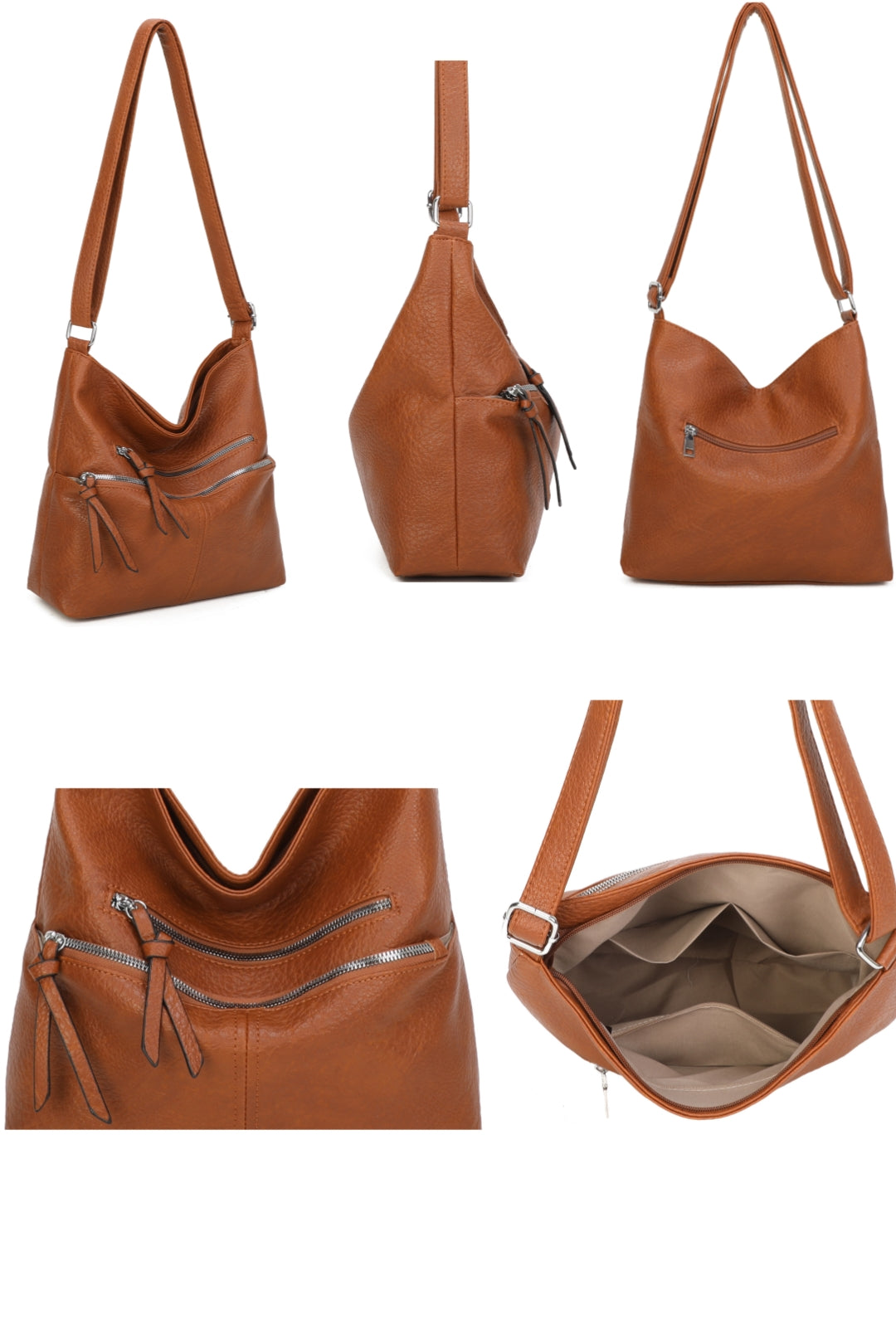 Harrison Minimalist Triple Zips PU Leather Oversized Crossbody Bag - RB220811