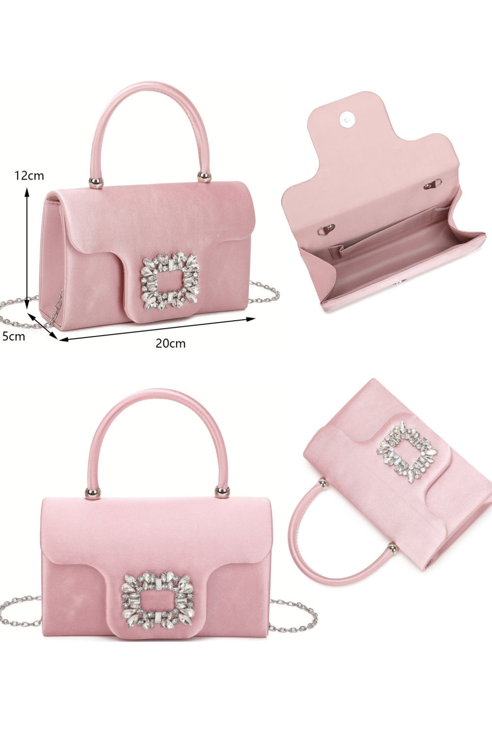 Starlit Satin Top Handle Clutch Bag With Diamond Decoration - RZ2531