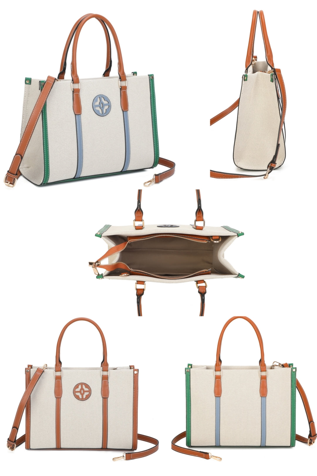 Noeud Large Size Multi-colour Canvas PU Leather Top Handle Tote Bag - RB250957