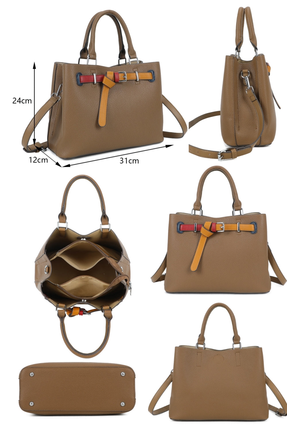 Beltline Muse Triple Compartments PU Leather Top Handle Crossbody Bag - RY250425
