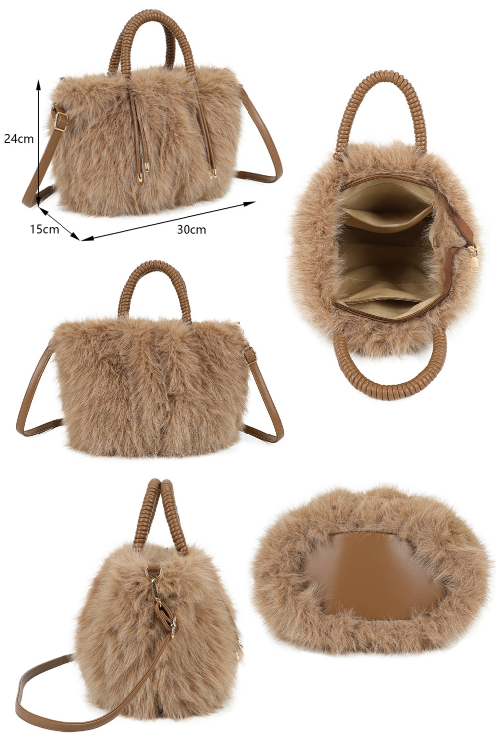 Avelyn Sparkling Faux Fur Top Handle Shoulder Bag with Braided Handle - RY250421