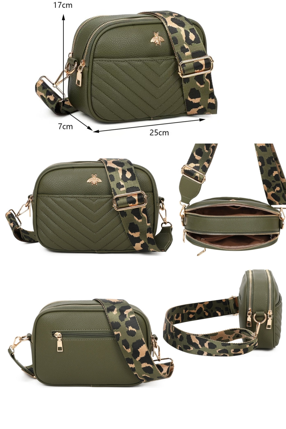 Bee Badge Quilted Double Zipper Compartment Tassel Crossbody Handbag - RW250451