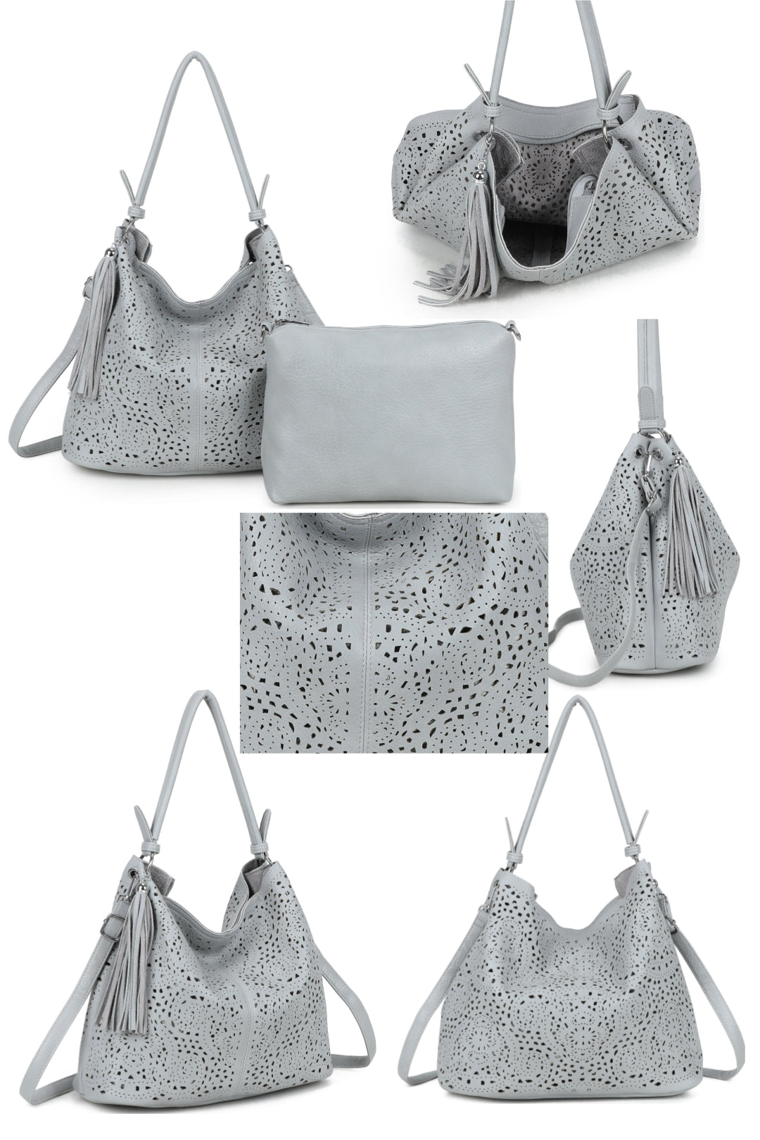 Wren 2in1 Laser Hollowing PU Leather Tassel Hobo Shoulder Bag - RW250903