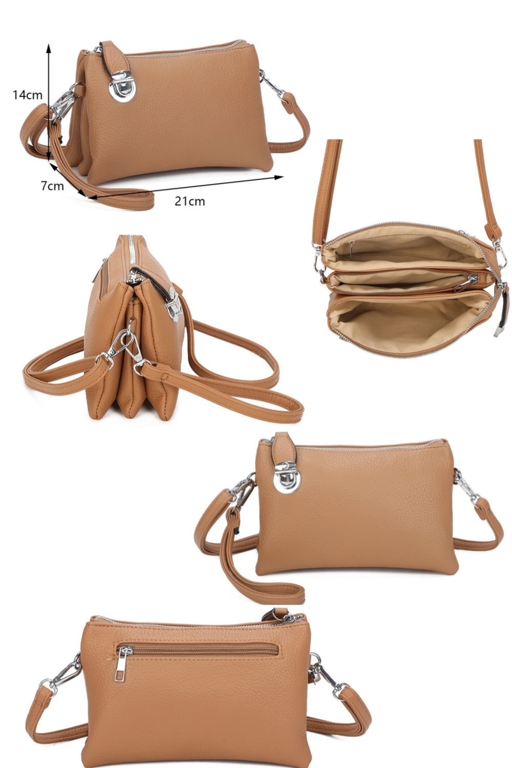 Elara PU Leather Triple Compartment Crossbody Bag With Fixed Lock - RM250611