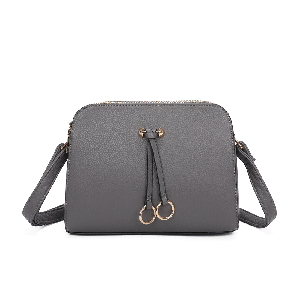 Metz Twin Rings Charm Three Zipped Sections PU Leather Crossbody Bag - RB230621