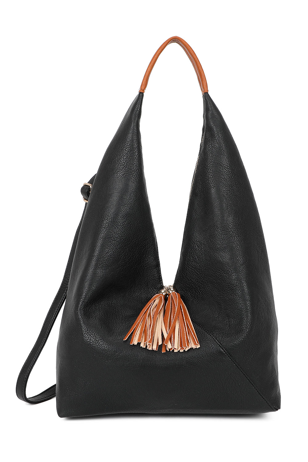 Dunne Tassel Zip PU Leather Hobo Shoulder Bag