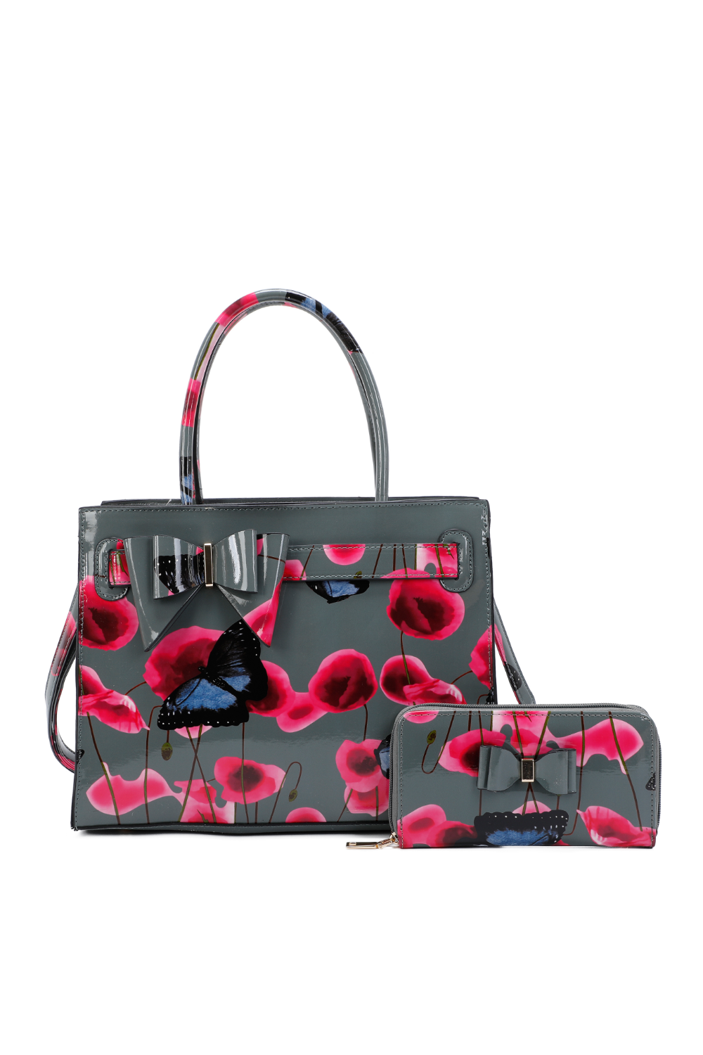 Poppy Patterned 2 in 1 Ribbon Tote Bag with Purse