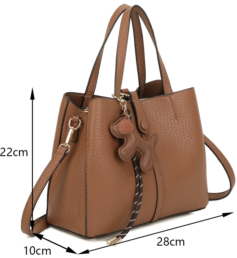 Bella PU Leather Triple Compartment HandBag With A Dog Charm - RB250468