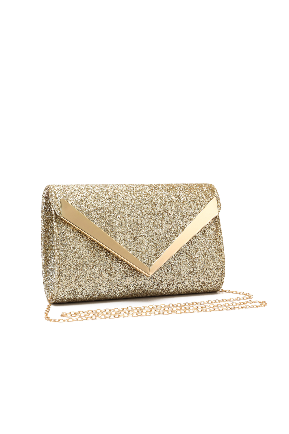 Glitter V Evening Clutch Bag with Chain Strap