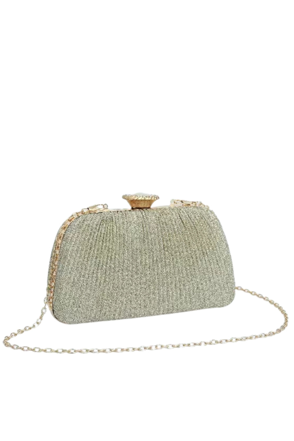 Oval Knob Glitter Clutch Bag with Chain Strap