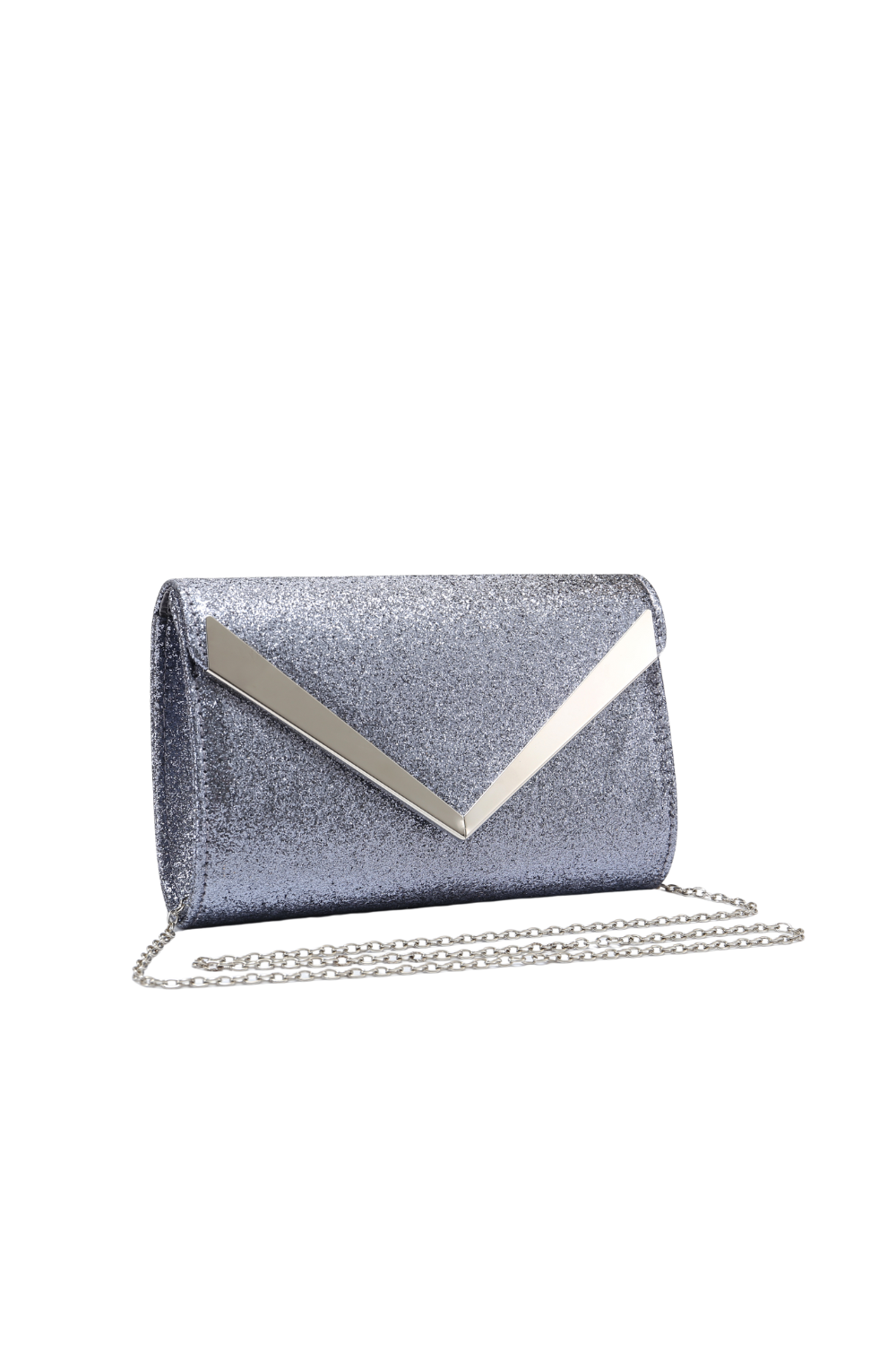 Glitter V Evening Clutch Bag with Chain Strap