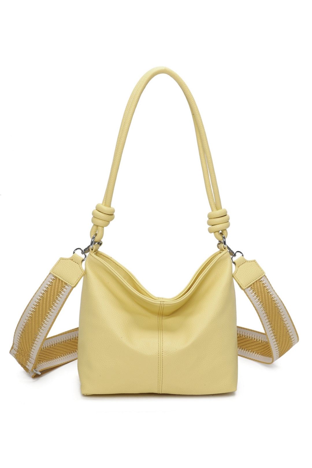 Velora PU Leather Shoulder Hobo Bag with Braided and Canvas Strap - RB241032