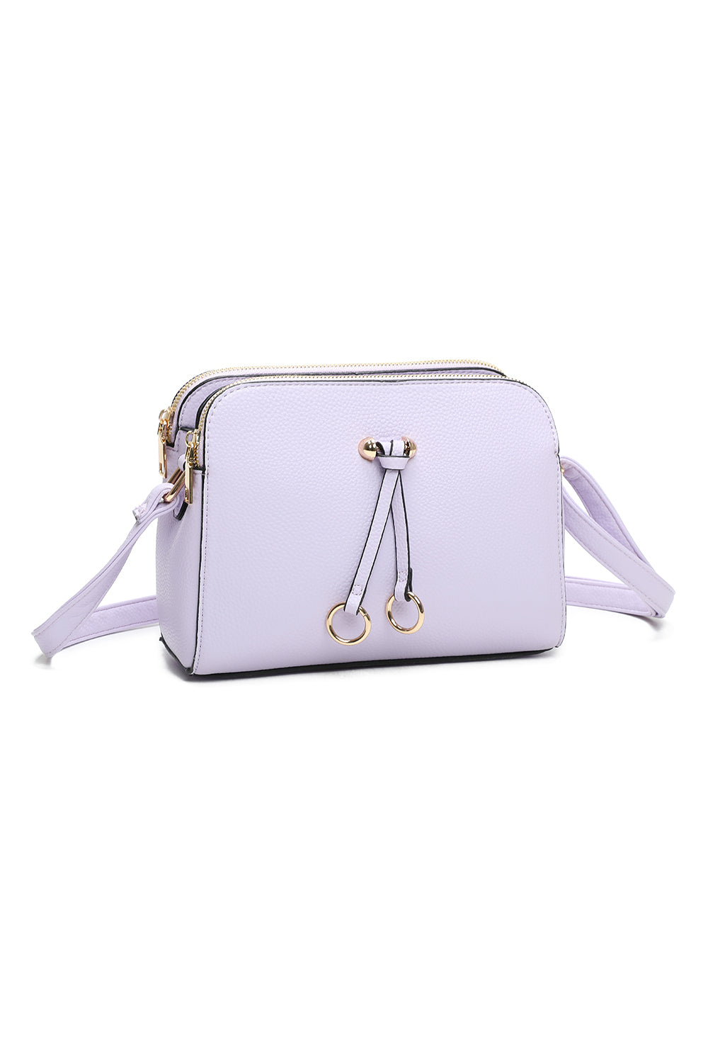Metz Twin Rings Charm Three Zipped Sections PU Leather Crossbody Bag - RB230621