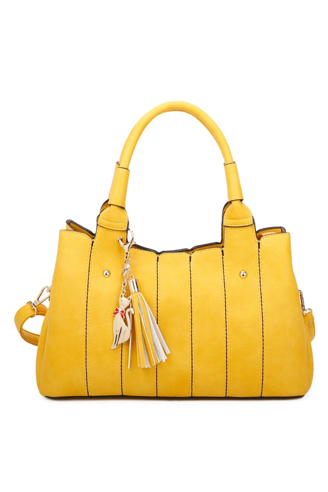 Katze Striped PU Leather Tote Shoulder Handbag with Kitten Charm(RB170853)