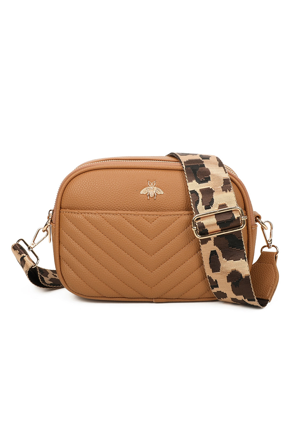 Bee Badge Quilted Double Zipper Compartment Tassel Crossbody Handbag - RW250451