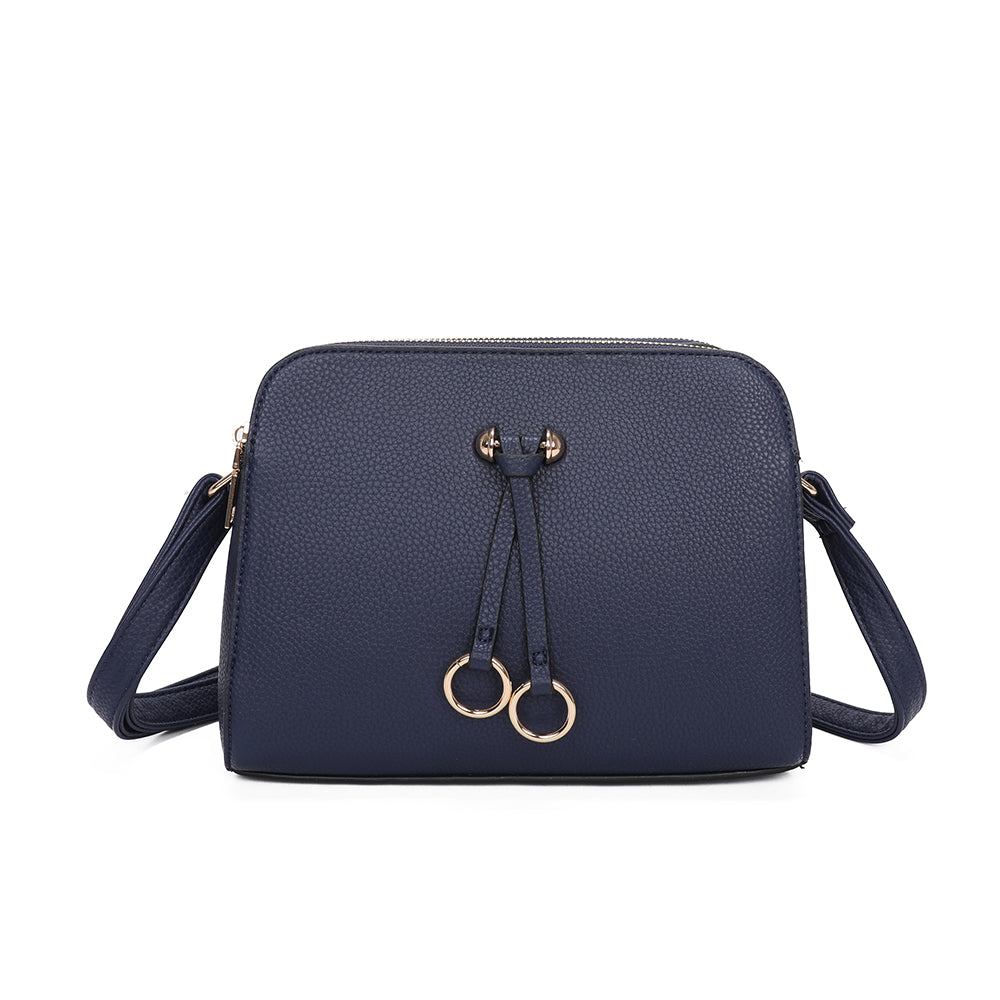 Metz Twin Rings Charm Three Zipped Sections PU Leather Crossbody Bag - RB230621