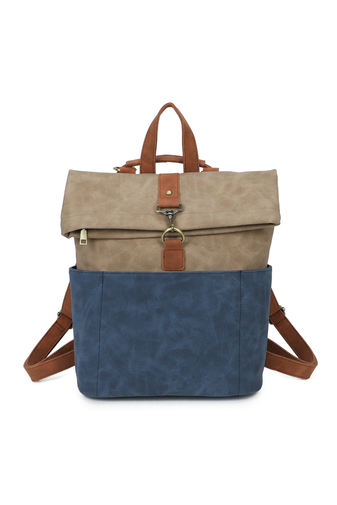 Terra Multi Pockets Fold-over Suede Leather Rucksack - RW250901