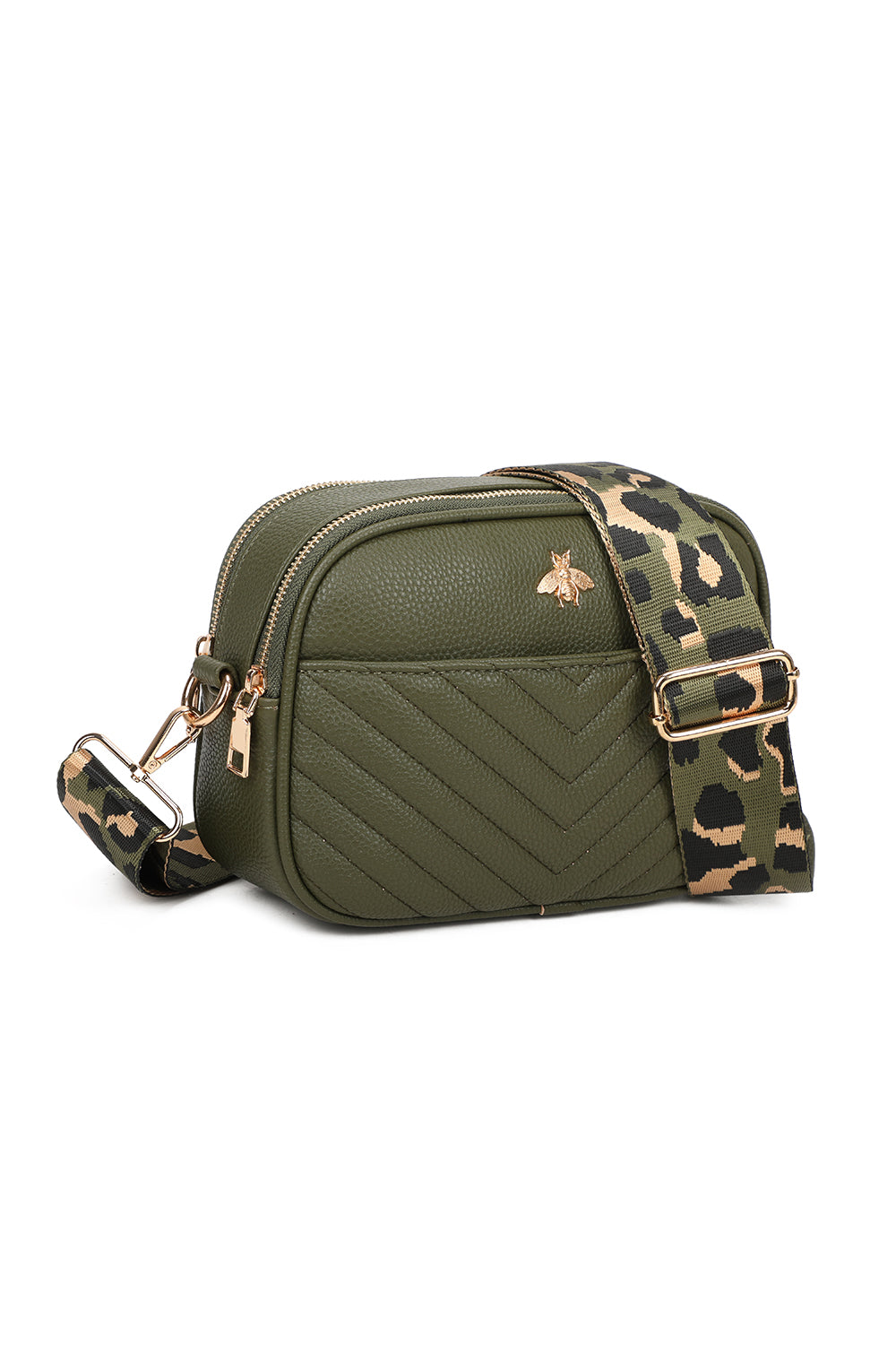 Bee Badge Quilted Double Zipper Compartment Tassel Crossbody Handbag - RW250451